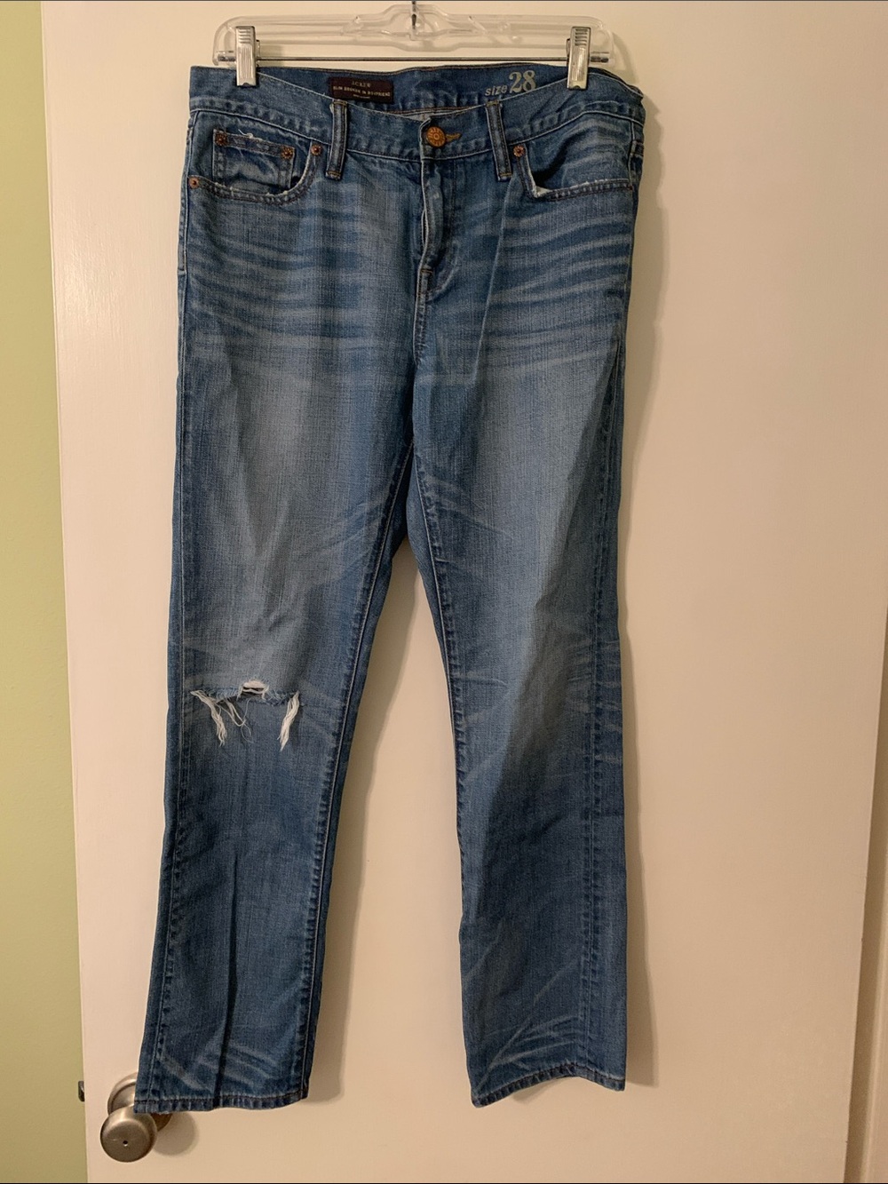 J. Crew Slim Broken In Boyfriend Straight-Leg Distressed Blue Jeans